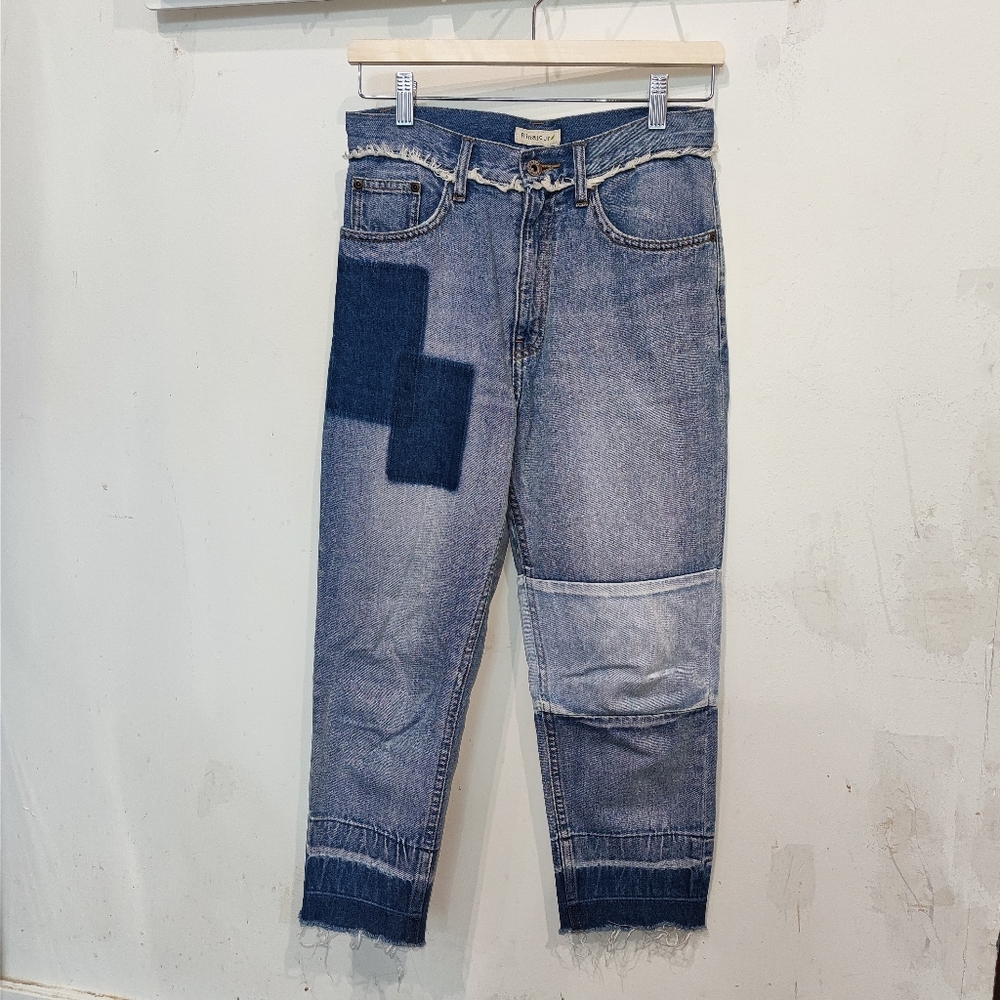 Patchwork Japanese High waisted Cropped Fringe Jeans